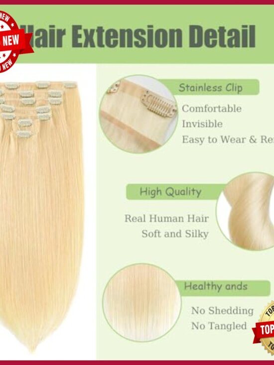 32 Inch Clip-In Human Hair Extensions, 120g 7pcs Set for Volume & Length